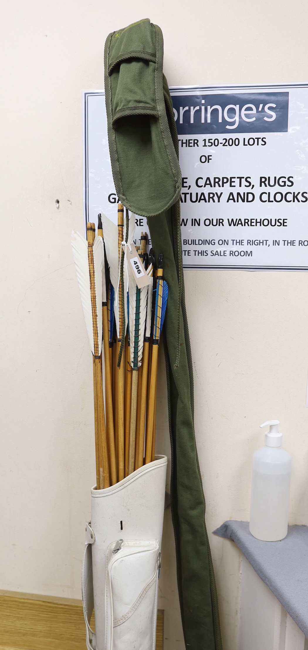 A Bickerstaffe longbow, arrows and accessories